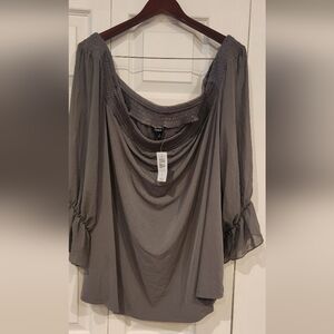 NEW Torrid Gray Off-Shoulder Smocked Swing Top Chiffon Sleeves Womens Size 4x